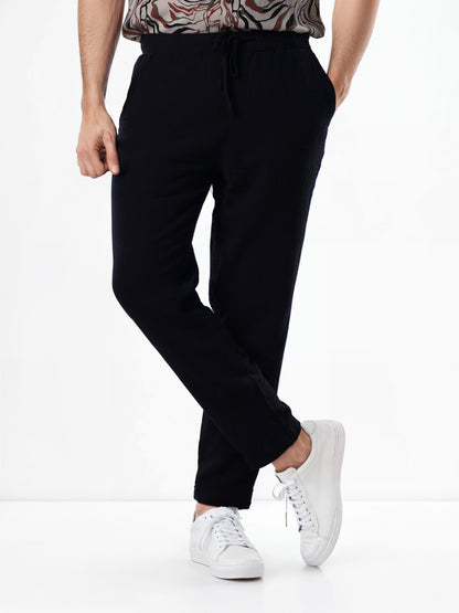 Black Cotton Slim Fit Trousers