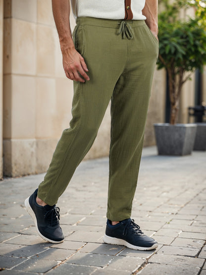 Khaki Cotton Slim Fit Trousers