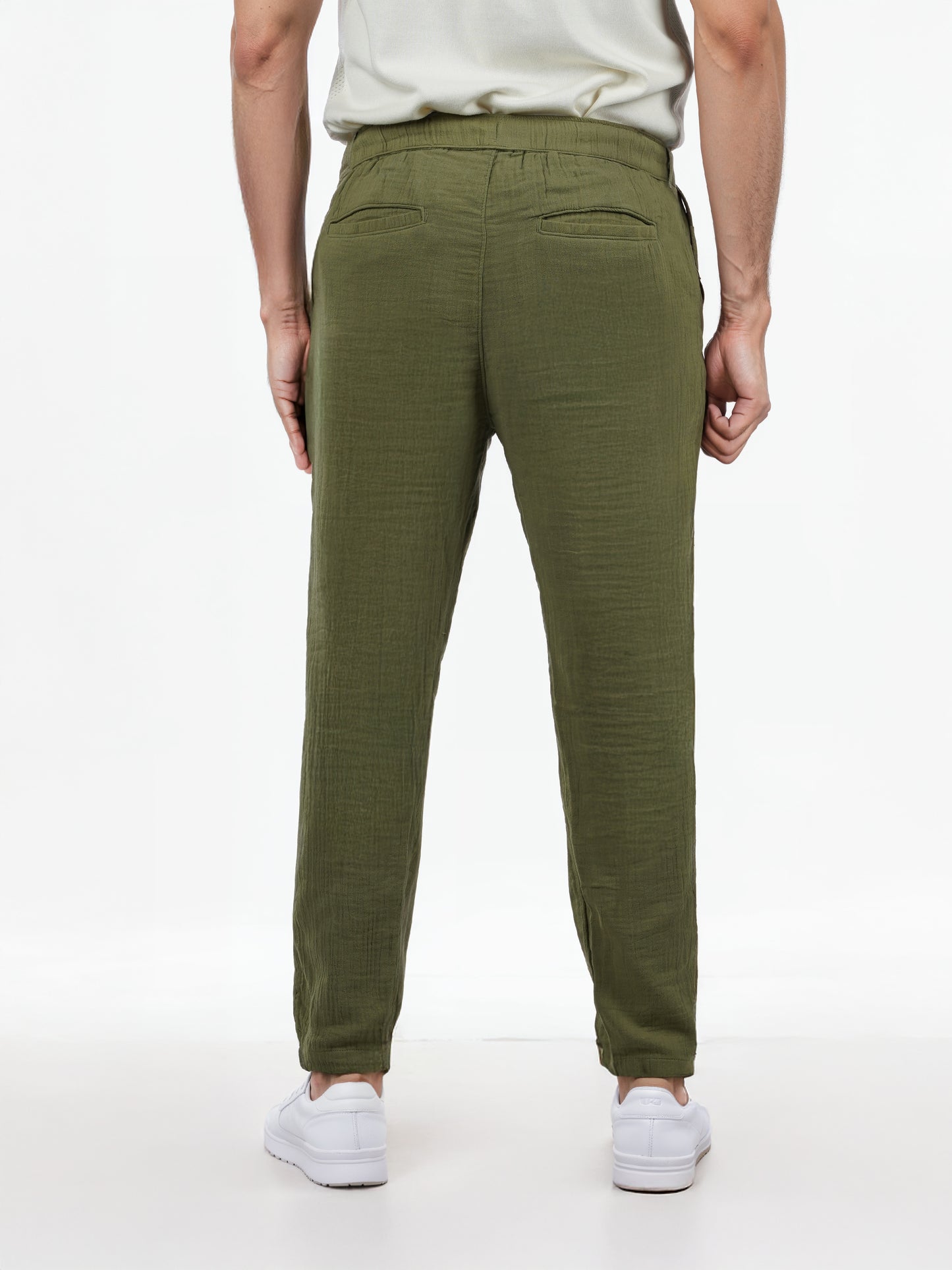 Khaki Cotton Slim Fit Trousers