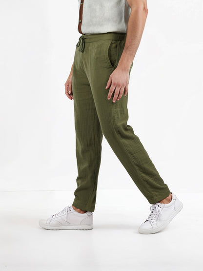 Khaki Cotton Slim Fit Trousers