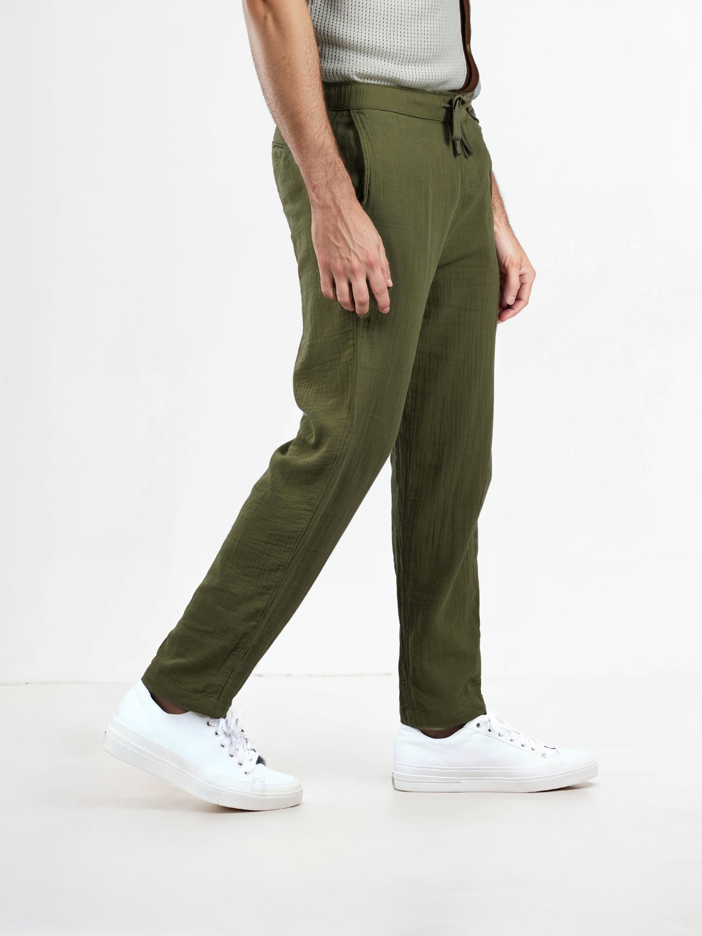 Khaki Cotton Slim Fit Trousers