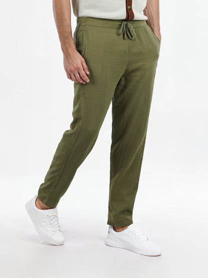 Khaki Cotton Slim Fit Trousers