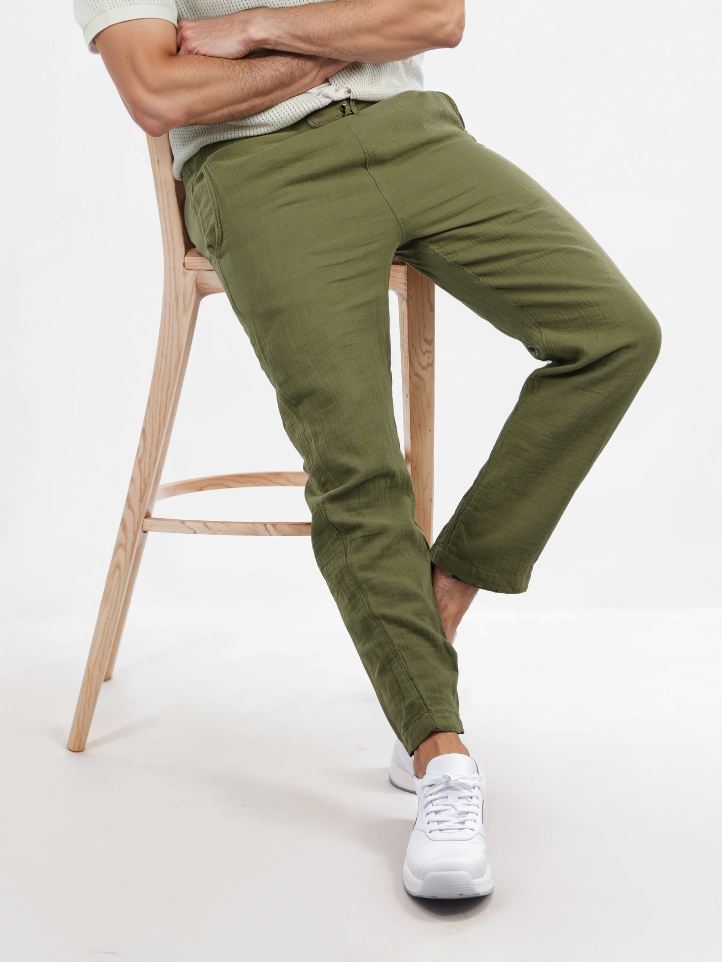 Khaki Cotton Slim Fit Trousers