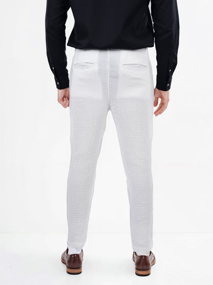 White Cotton Slim Fit Trousers