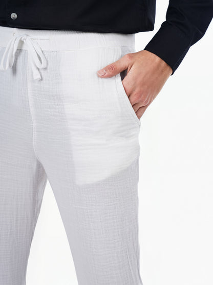 White Cotton Slim Fit Trousers