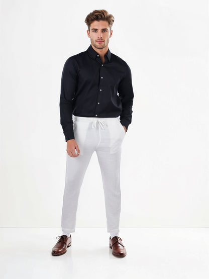 White Cotton Slim Fit Trousers