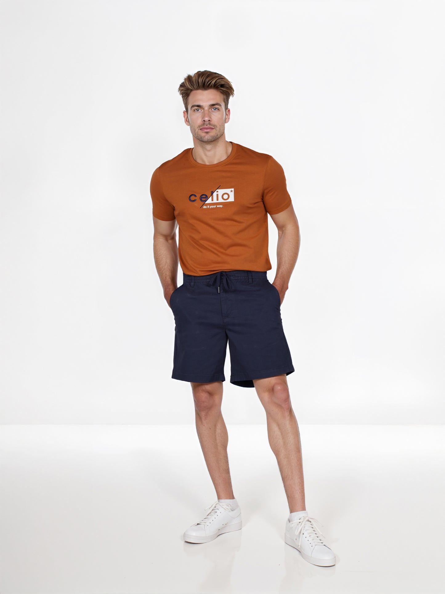 Celio* Cotton Regular Fit Navy Blue Bermuda