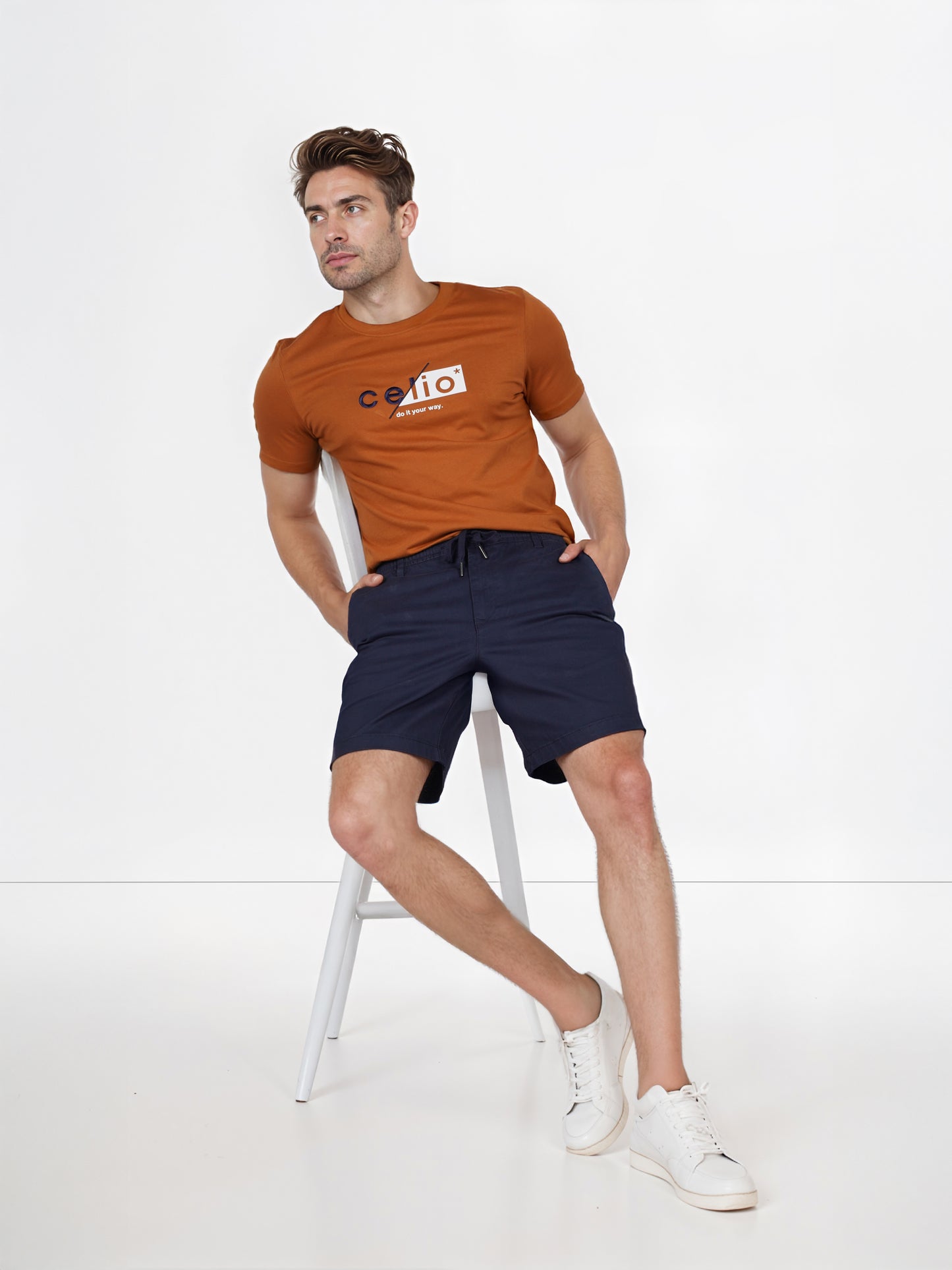 Celio* Cotton Regular Fit Navy Blue Bermuda