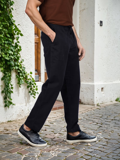 Celio* Linen Relaxed Fit Black Casual Trouser
