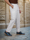 Celio* Linen Relaxed Fit Off White Casual Trouser
