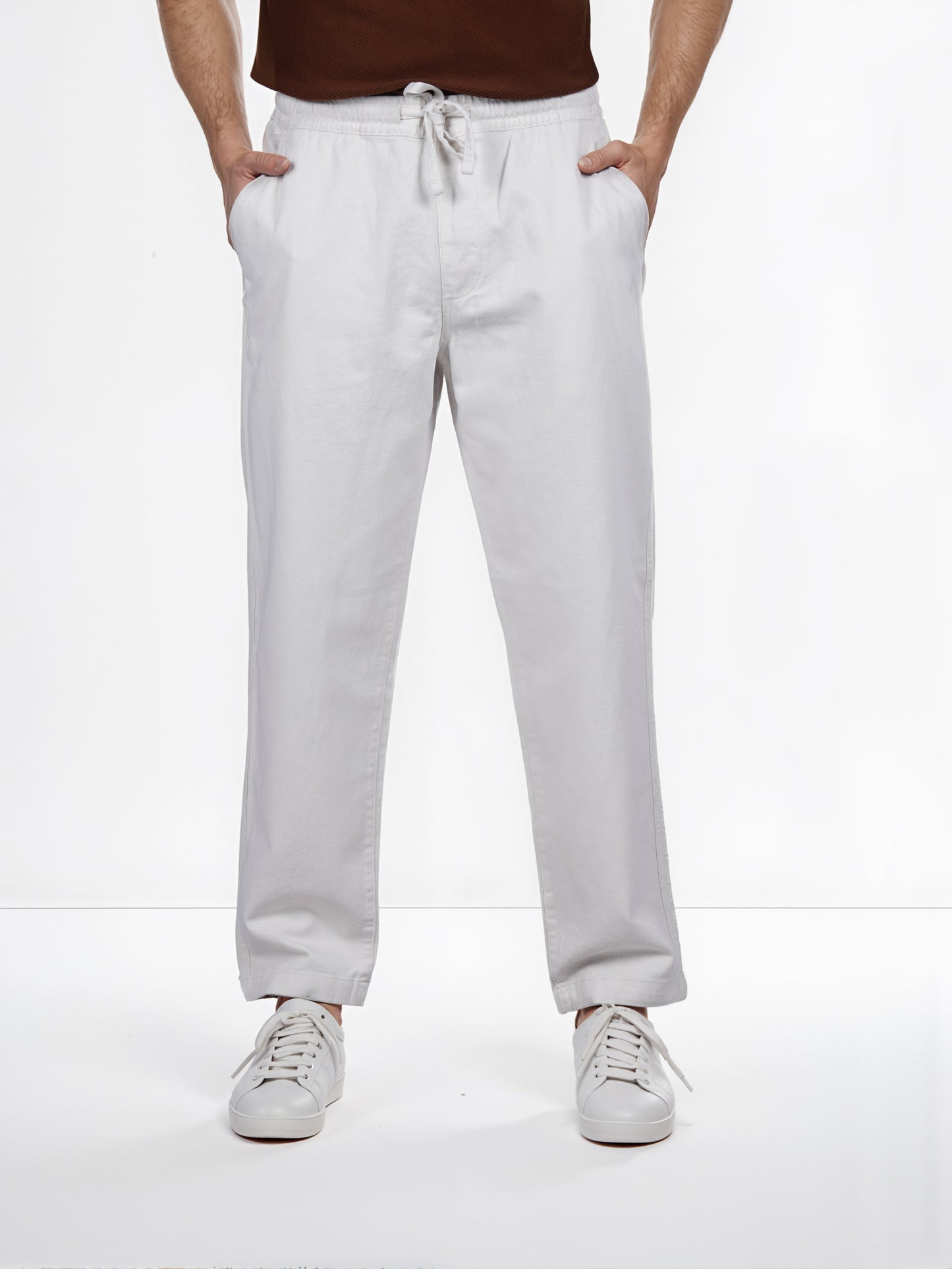 Celio* Linen Relaxed Fit Off White Casual Trouser