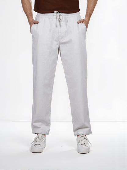Celio* Linen Relaxed Fit Off White Casual Trouser