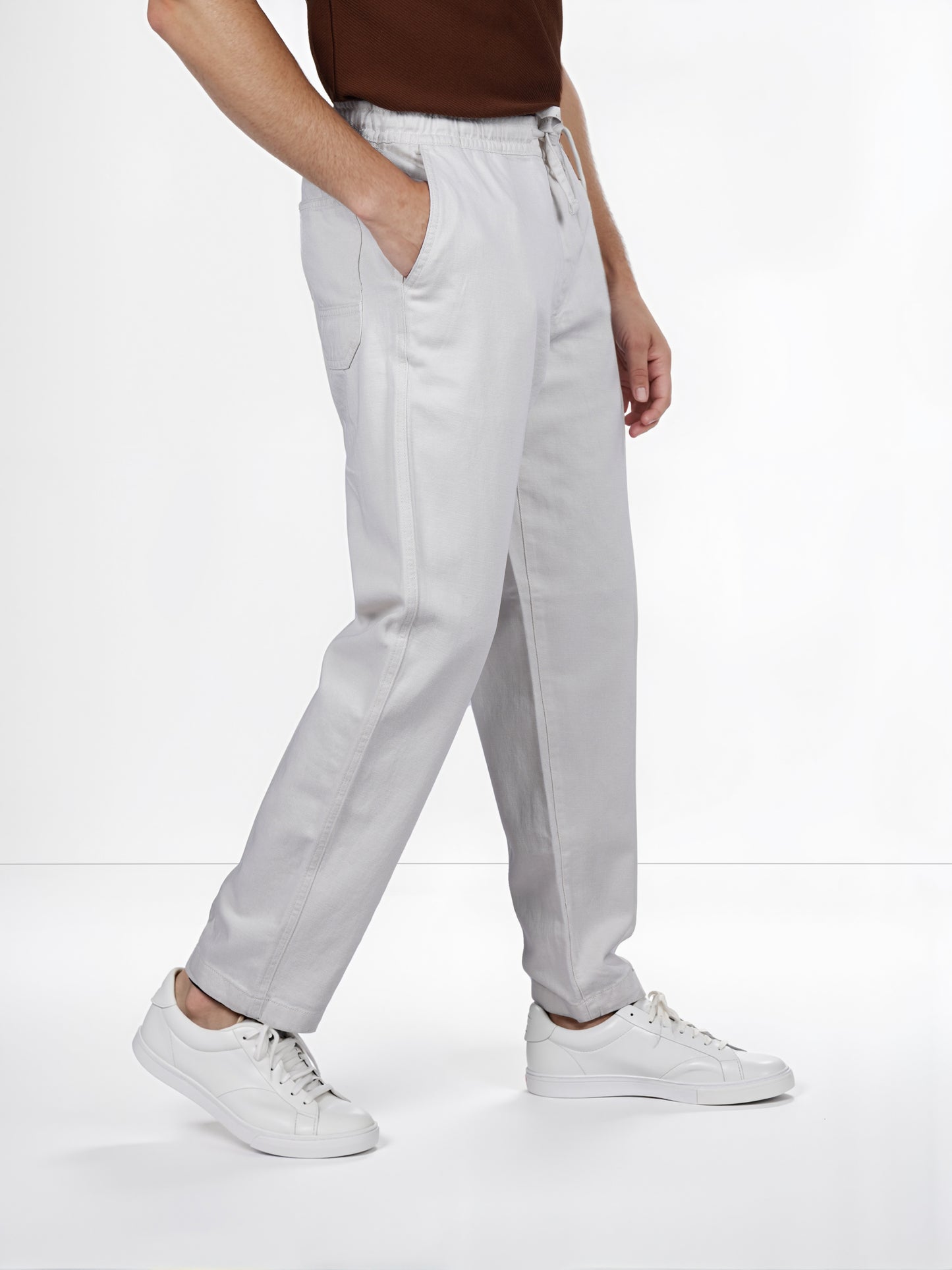 Celio* Linen Relaxed Fit Off White Casual Trouser