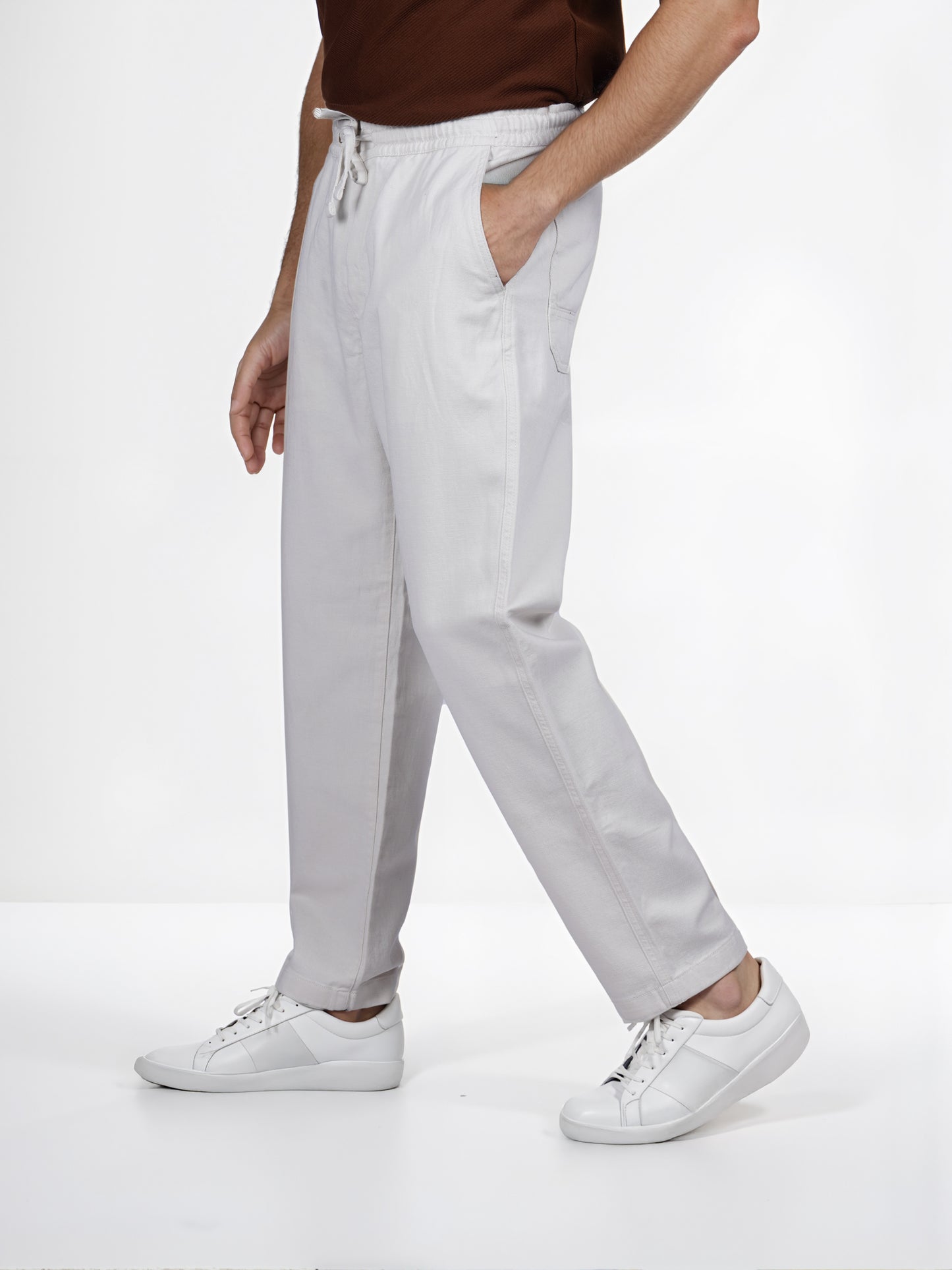 Celio* Linen Relaxed Fit Off White Casual Trouser