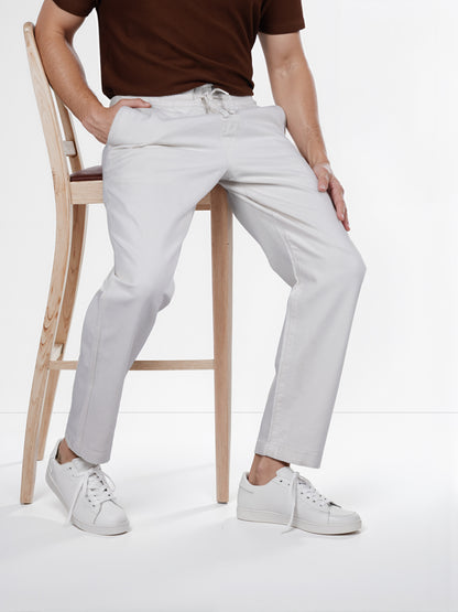 Celio* Linen Relaxed Fit Off White Casual Trouser