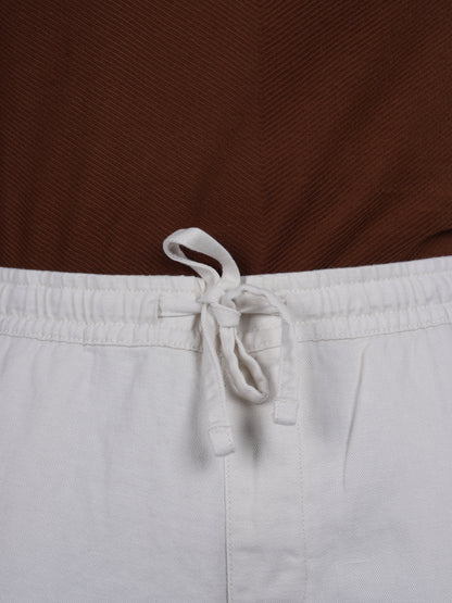 Celio* Linen Relaxed Fit Off White Casual Trouser