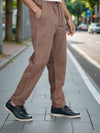 Celio* Linen Relaxed Fit Brown Casual Trouser