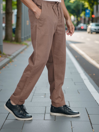 Celio* Linen Relaxed Fit Brown Casual Trouser