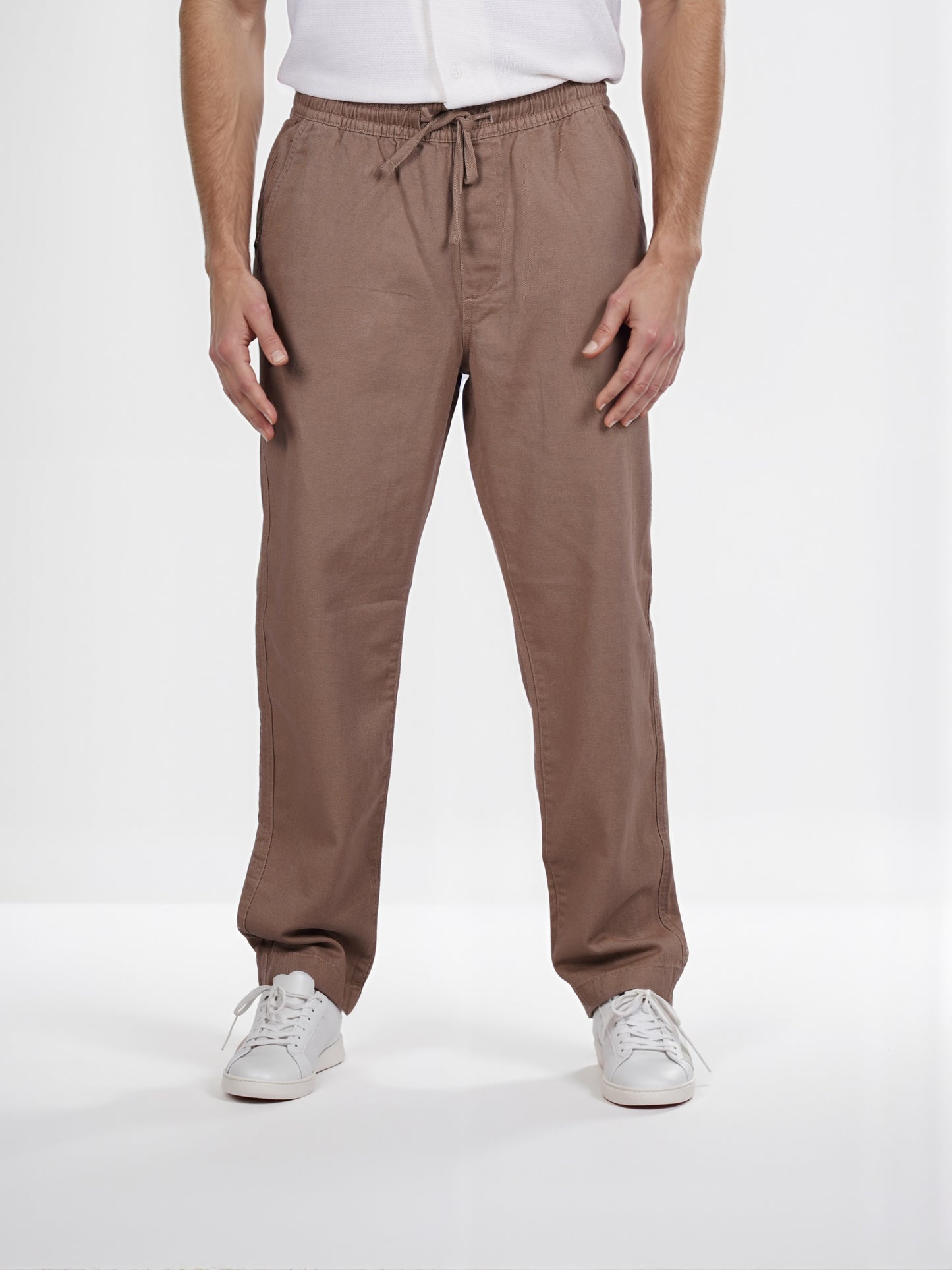 Celio* Linen Relaxed Fit Brown Casual Trouser