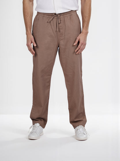 Celio* Linen Relaxed Fit Brown Casual Trouser