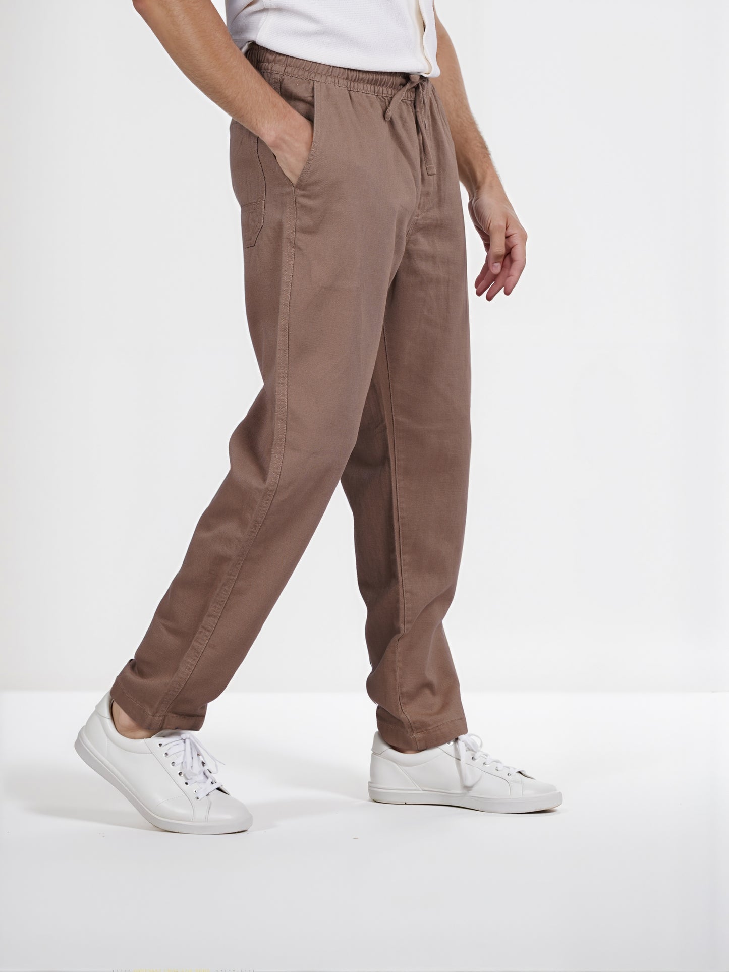 Celio* Linen Relaxed Fit Brown Casual Trouser