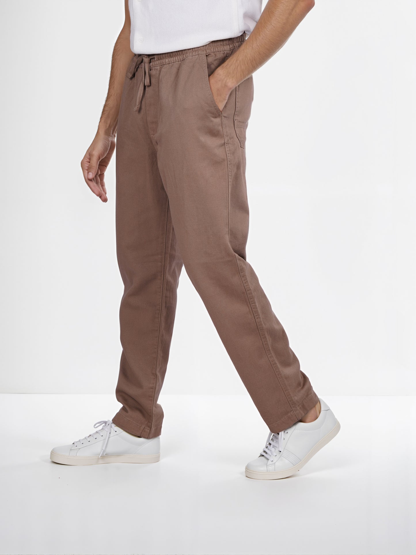 Celio* Linen Relaxed Fit Brown Casual Trouser
