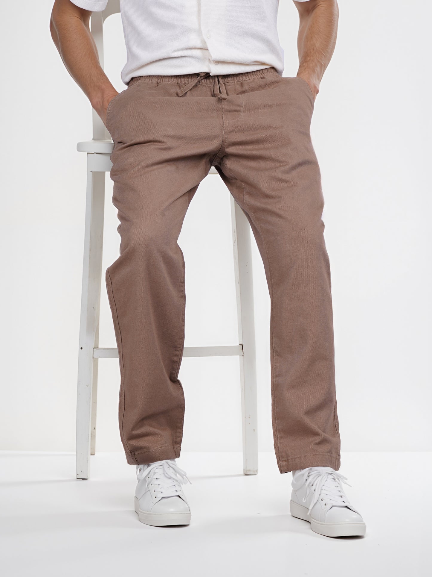 Celio* Linen Relaxed Fit Brown Casual Trouser