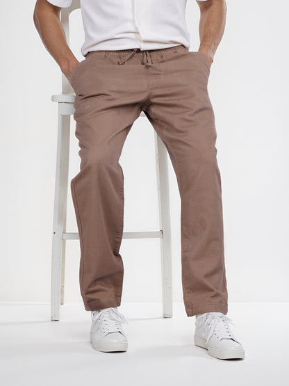 Celio* Linen Relaxed Fit Brown Casual Trouser