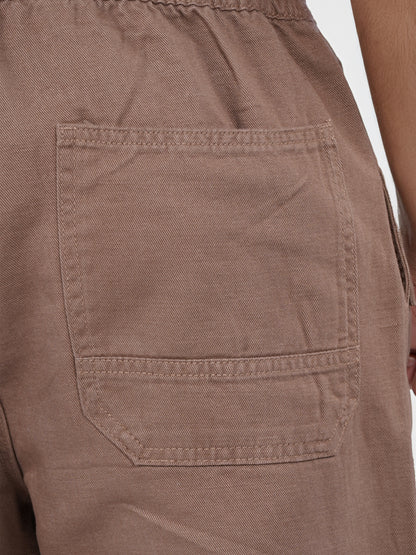 Celio* Linen Relaxed Fit Brown Casual Trouser