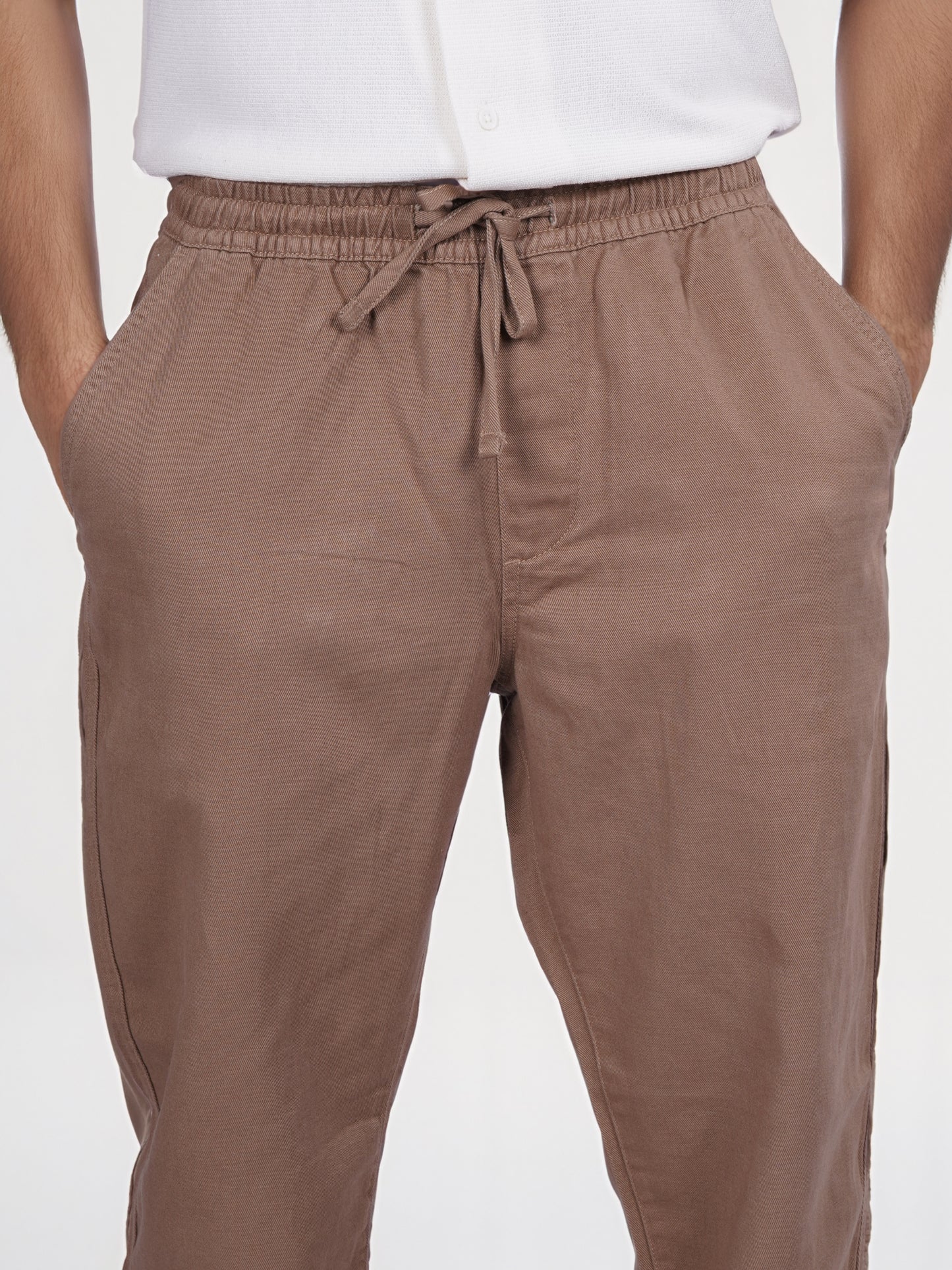 Celio* Linen Relaxed Fit Brown Casual Trouser