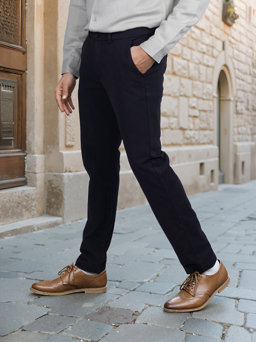 Celio* Casual Men Slim Fit Cotton Black Solid Trouser