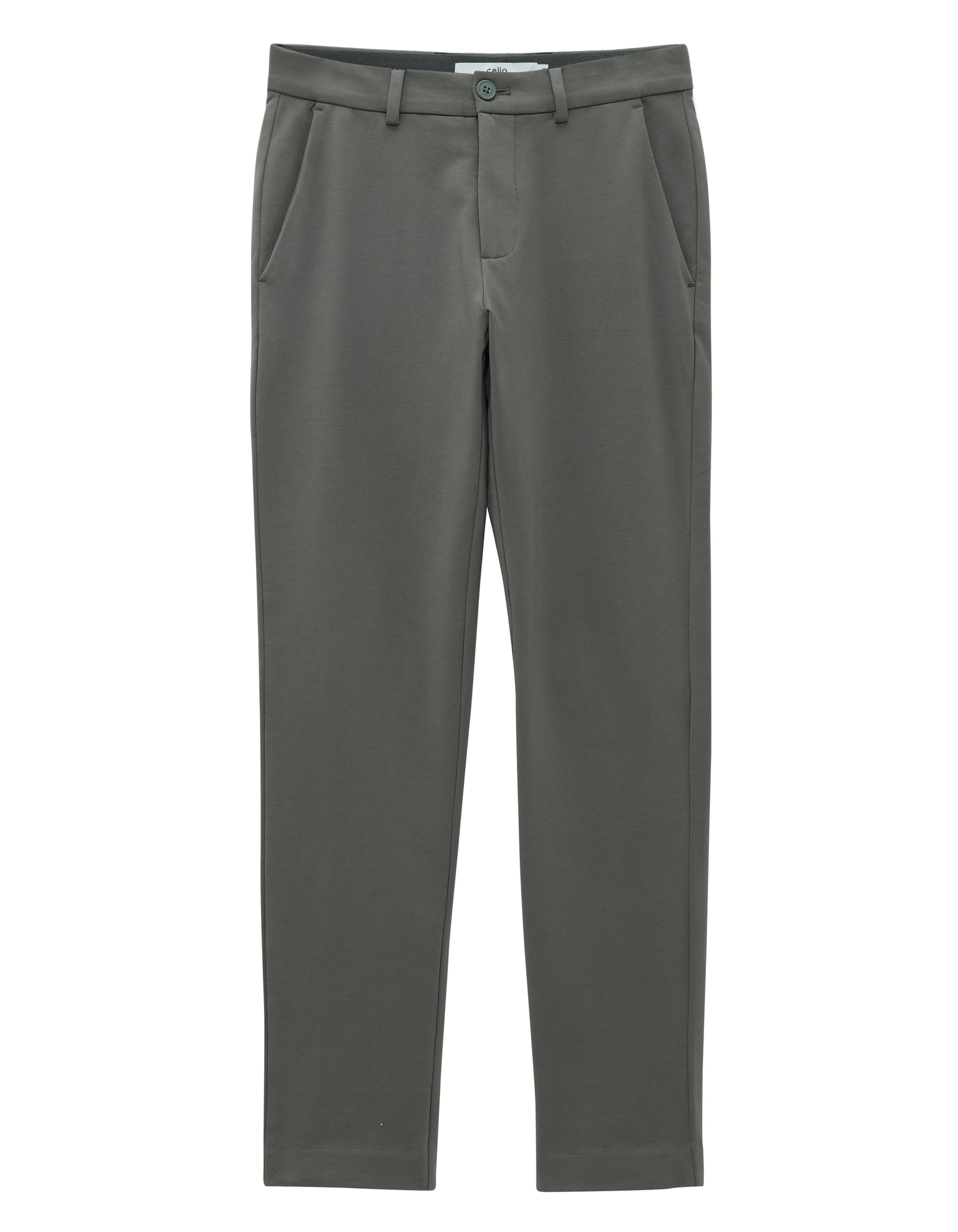 Celio* Cotton-Blend Regular Fit Grey Trousers