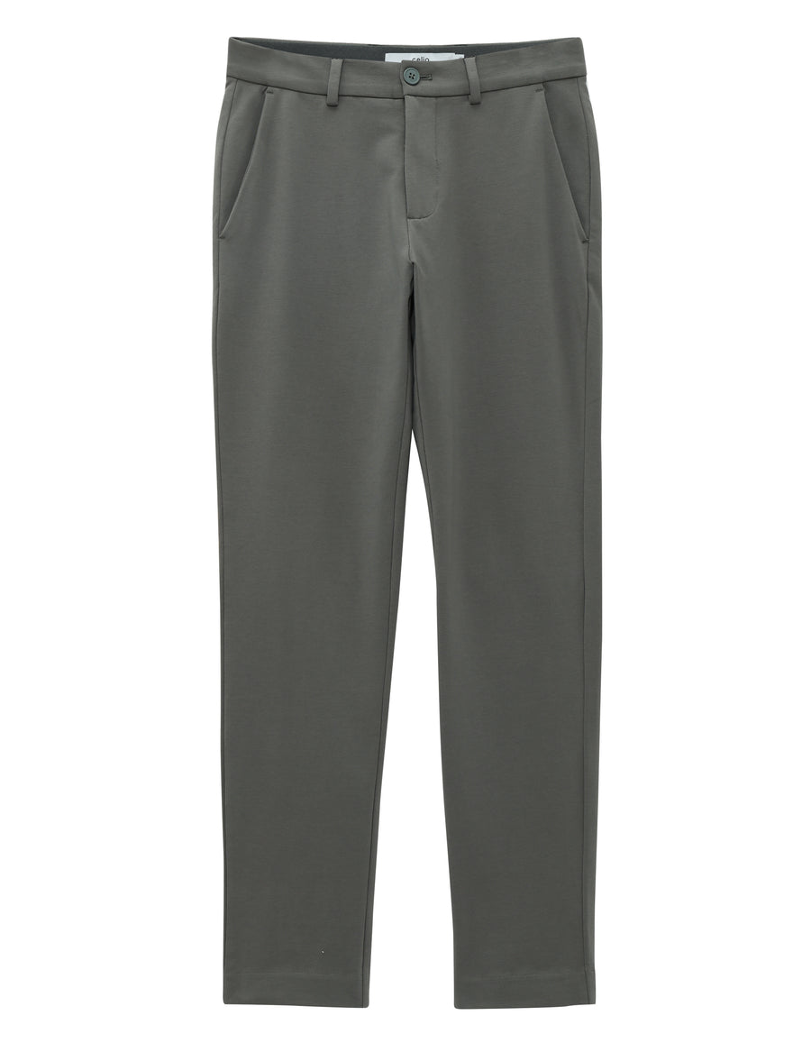 Celio* Cotton-Blend Regular Fit Grey Trousers
