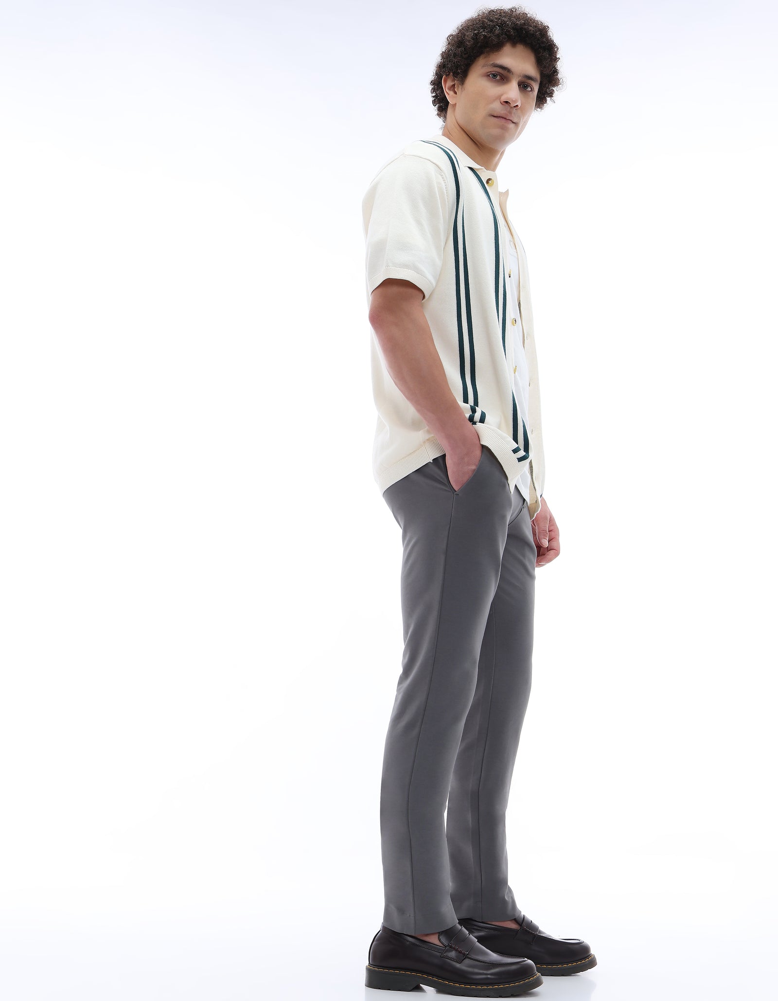Celio* Cotton-Blend Regular Fit Grey Trousers