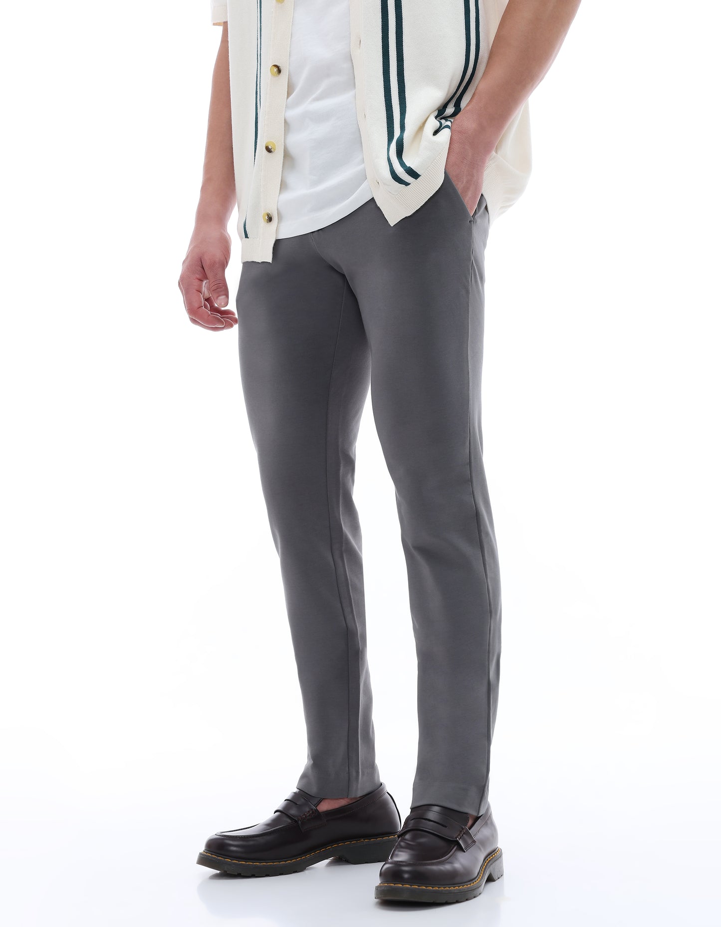 Celio* Cotton-Blend Regular Fit Grey Trousers