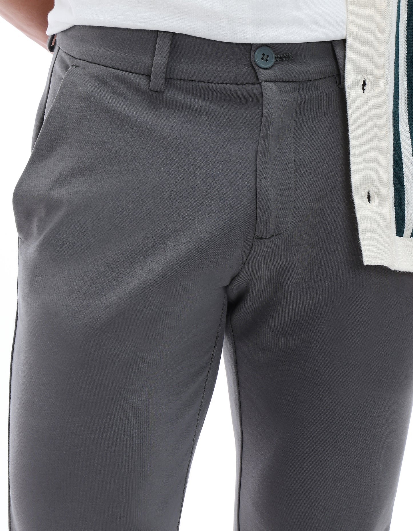 Celio* Cotton-Blend Regular Fit Grey Trousers