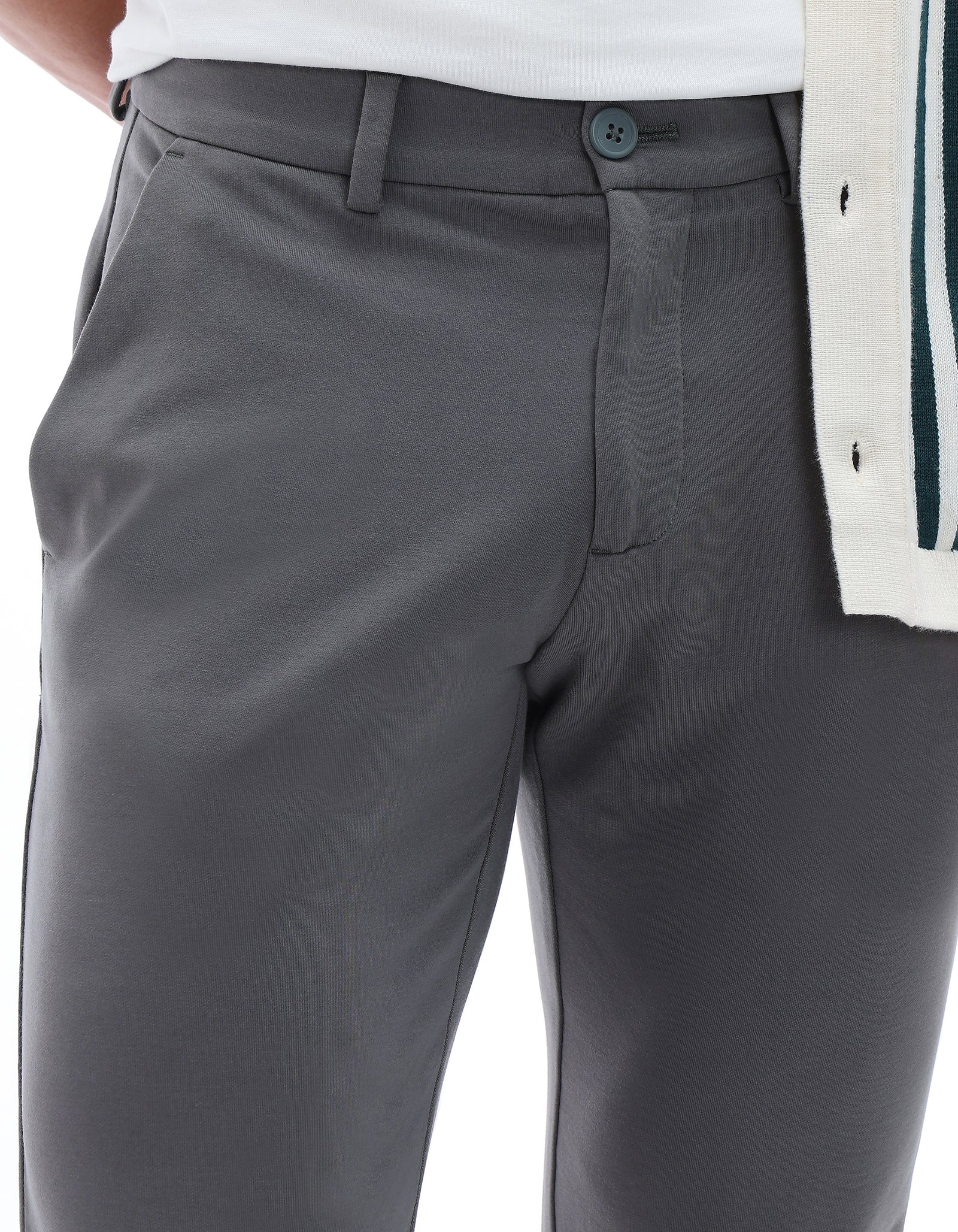 Celio* Cotton-Blend Regular Fit Grey Trousers