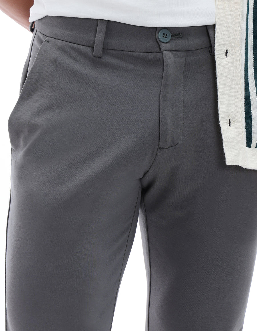 Celio* Cotton-Blend Regular Fit Grey Trousers