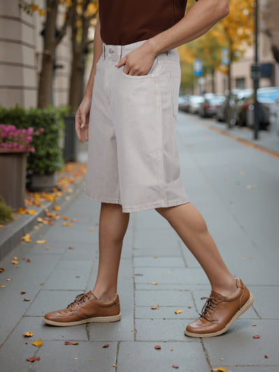 Celio* Cotton Straight Fit Beige Bermuda