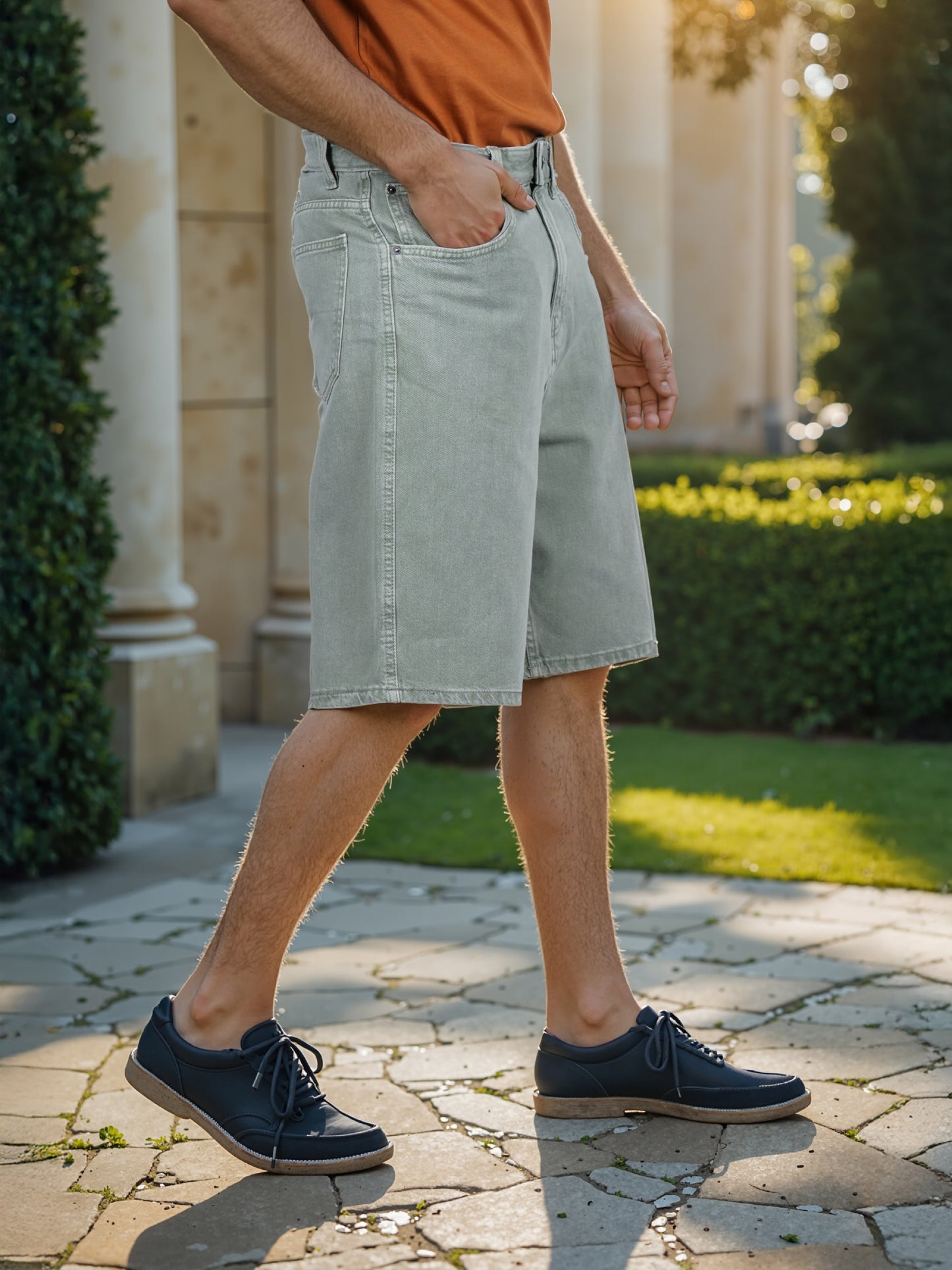 Celio* Cotton Straight Fit Olive Bermuda