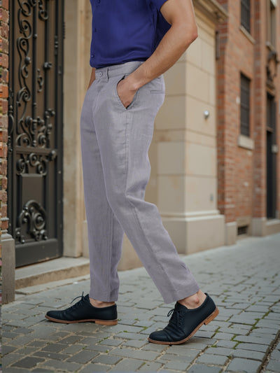 Celio* Linen Straight Fit Grey Casual Trouser