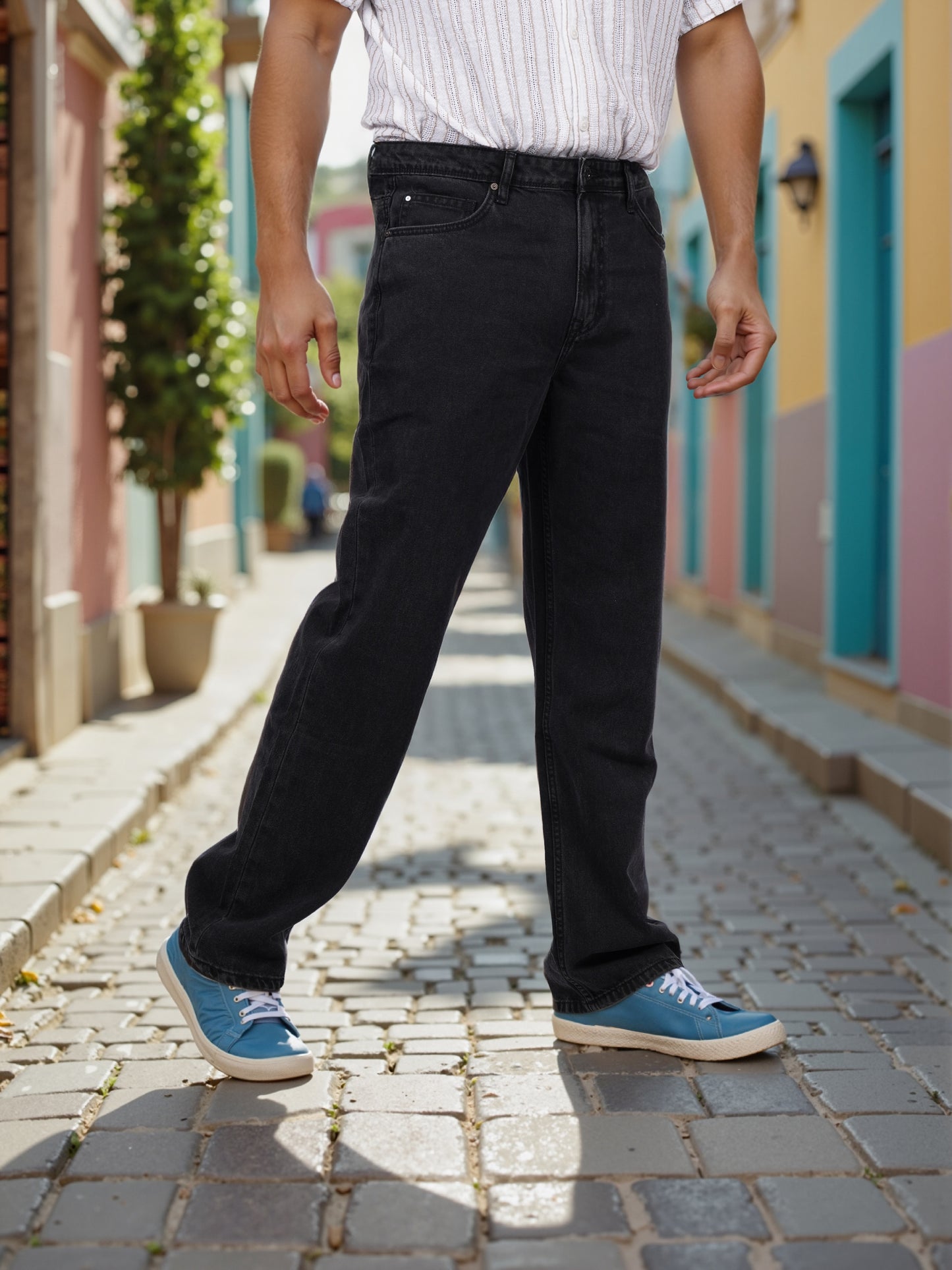 Celio* Men Black Solid Loose Fit Cotton Jean 30 Black