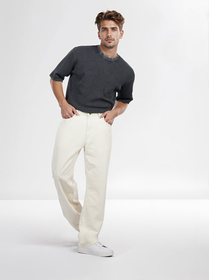 Celio* Men Beige Solid Loose Fit Cotton Jean