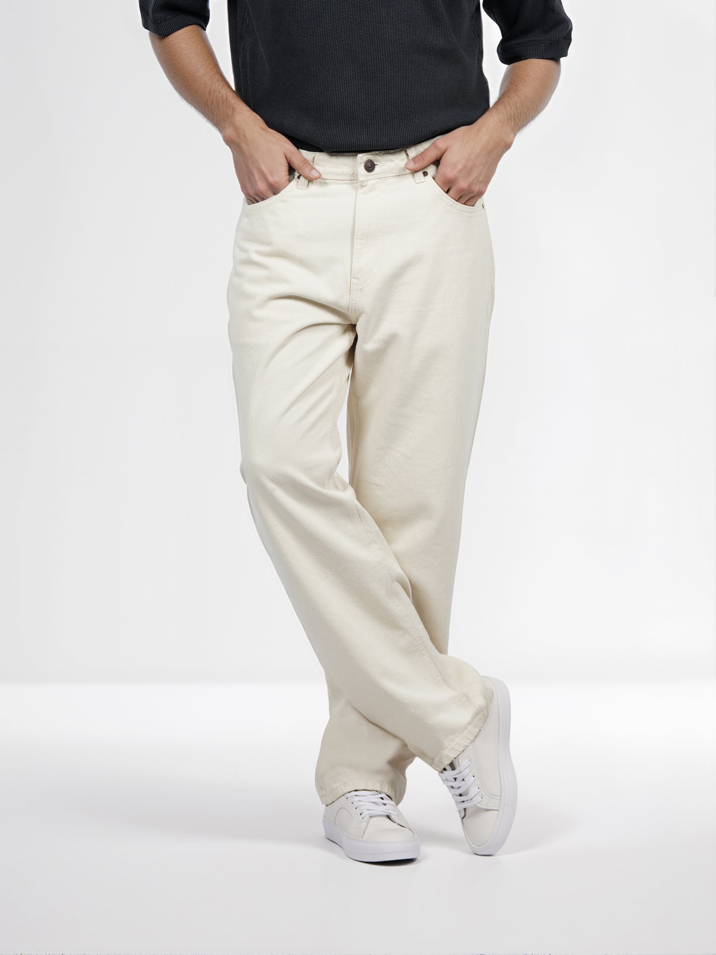 Celio* Men Beige Solid Loose Fit Cotton Jean