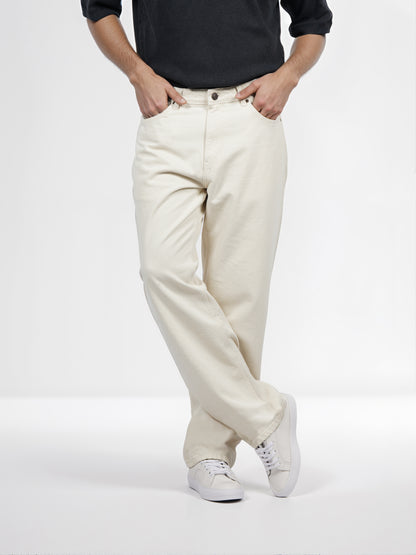 Celio* Men Beige Solid Loose Fit Cotton Jean