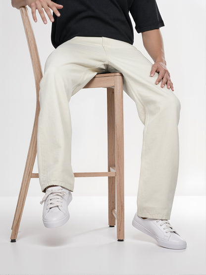 Celio* Men Beige Solid Loose Fit Cotton Jean