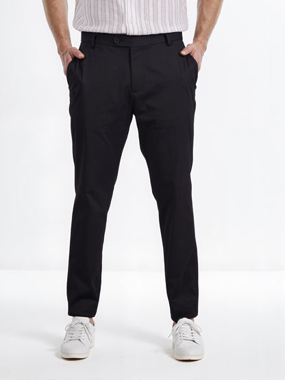 Celio* Men Black Solid Slim Fit Cotton Knit Trouser