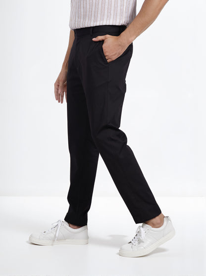 Celio* Men Black Solid Slim Fit Cotton Knit Trouser