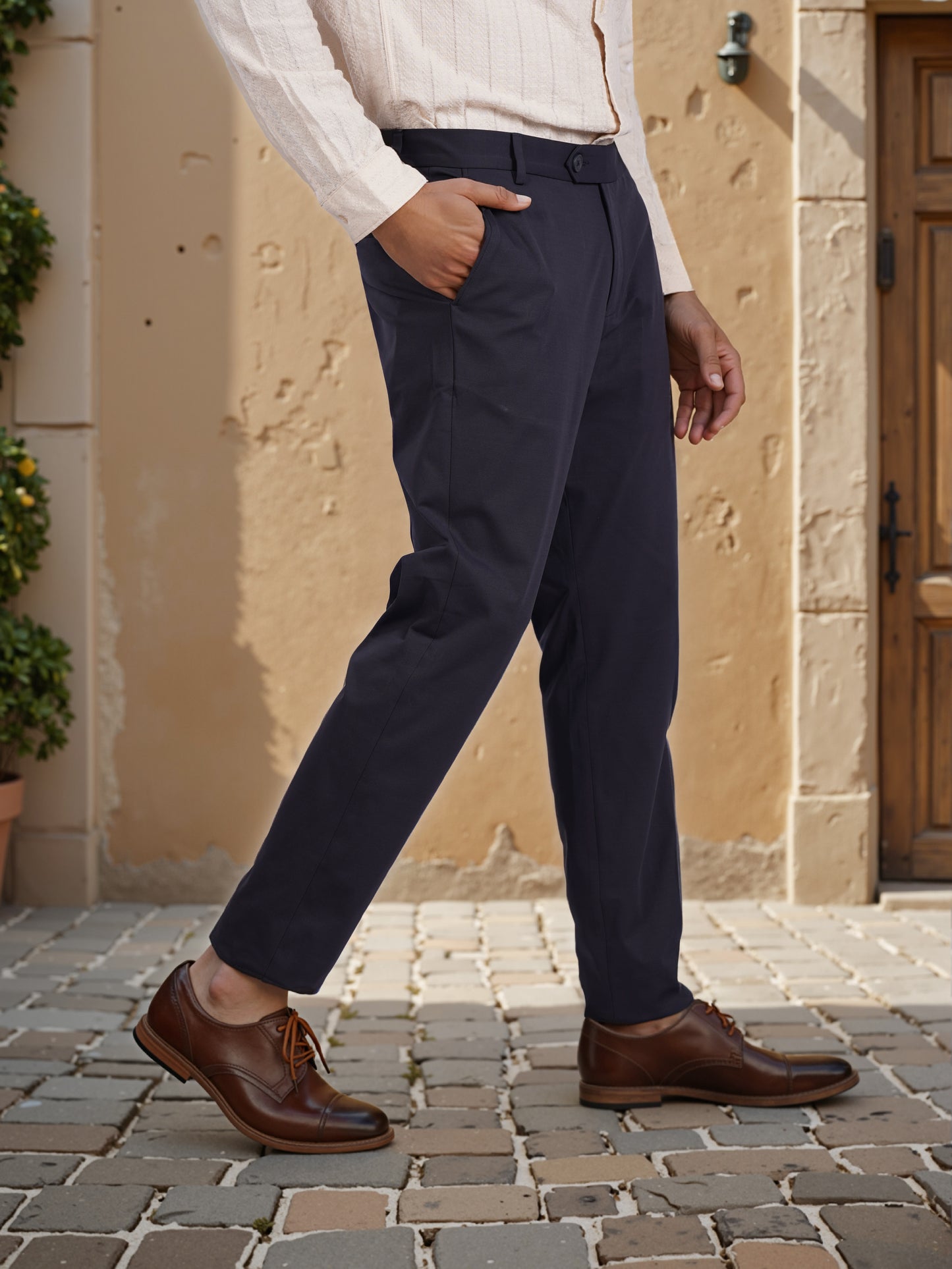 Celio* Men Grey Solid Slim Fit Cotton Knit Trouser