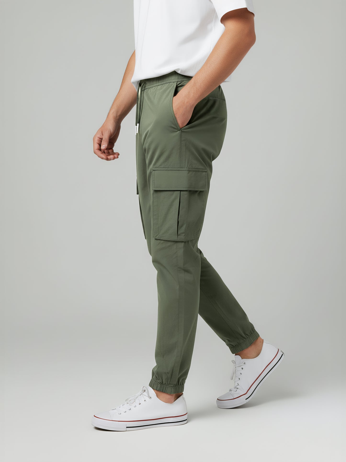 Celio* Men Olive Solid Slim Fit Polyester Trousers